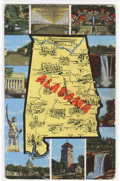 Map of Alabama Multi Views postcard