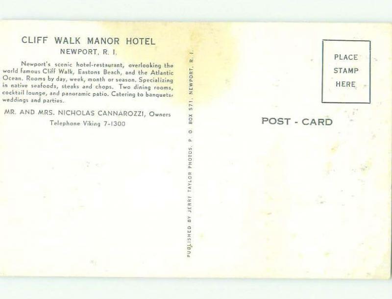 Pre-1980 CLIFF WALK HOTEL & RESTAURANT Newport Rhode Island RI HQ3273