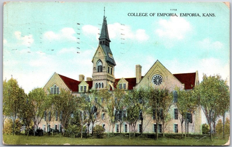 1909 College Of Emporia Kansas KS Grounds & Building Landmarks Posted Postcard