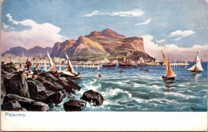 Sailboats on Tyrrhenian Sea Palermo Italy Postcard