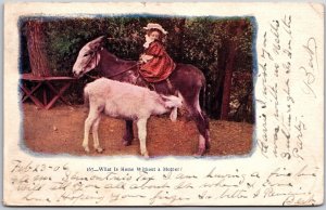 1906 Young Girl Riding Pony, Sheep, What is Home Without a Mother, Old Postcard