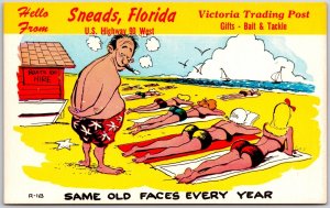 Hello From Sneads Florida Same Old Faces Every Year Comic Card Postcard