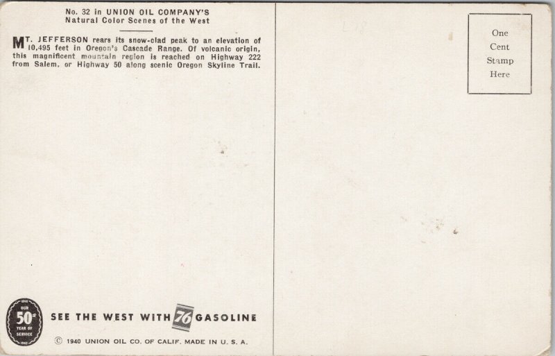 Mt. Jefferson Oregon Union Oil Advertising Unused Postcard G11
