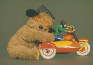 Biggles Sooty & Sweep Lone Ranger Puppet playing wtih Motorbike Postcard