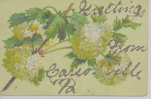 Carsonville Pennsylvania Greetings From flowers glittered antique pc Z29862
