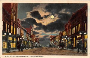 J1/ Barberton Ohio Postcard c1910 Night Scene Tuscarawas Ave Stores202 