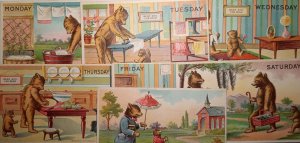 Postcard Anthropomorphic Bears - Heal Bears Days of the Week - 7 card set