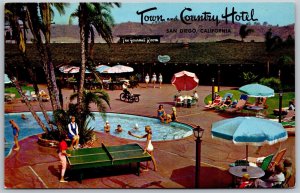 Vtg San Diego California CA Town & Country Hotel Swimming Pool View Postcard