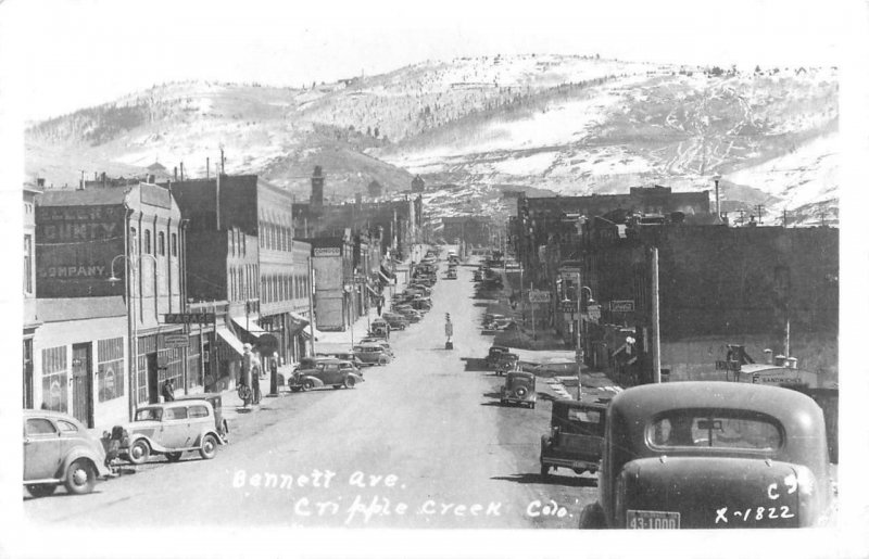 RPPC, Cripple Creek CO Colorado  BENNETT AVENUE Street Scene   1952 Postcard