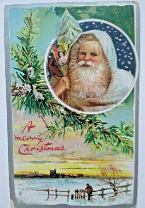 Santa White Coat Christmas Postcard Tucks Original 136 Embossed 1910 Vintage