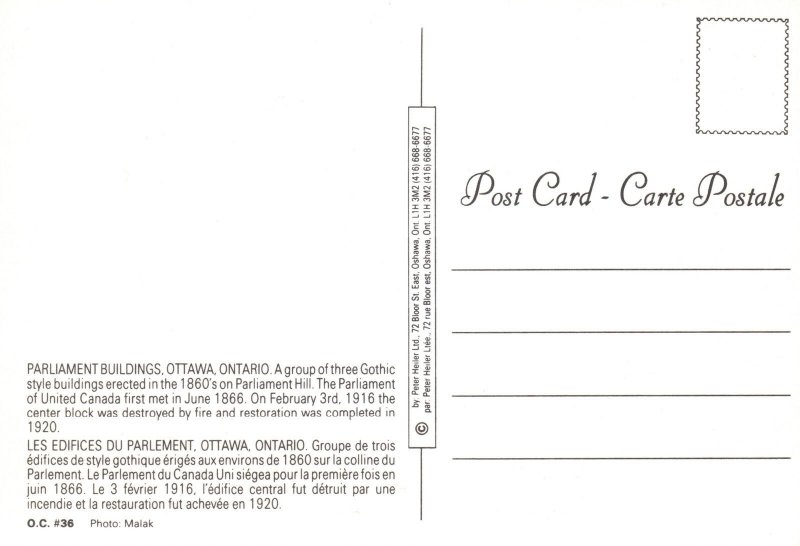 CONTINENTAL SIZE POSTCARD PARLIAMENT BUILDINGS AT OTTAWA CANADA WINTER LIGHTS