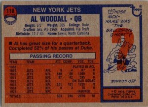 1976 Topps Football Card Al Woodall New York Jets sk4396