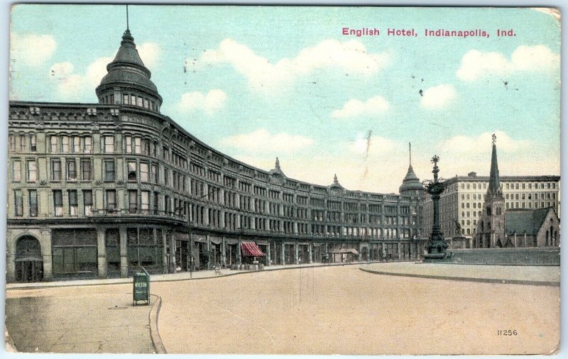 c1910s Indianapolis, IN English Motel Downtown Square Old World Postcard A102