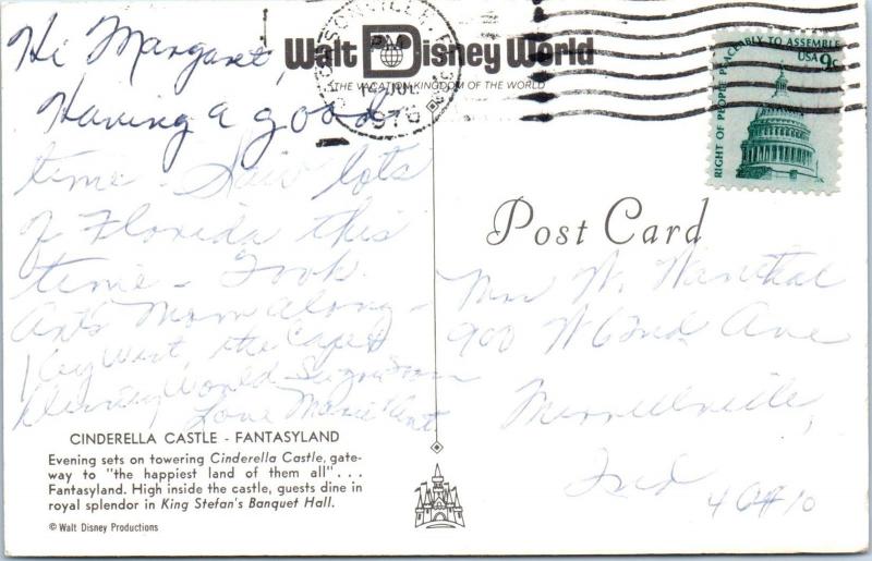 WALT DISNEY WORLD, FL  Florida  FANTASYLAND CINDERELLA  Castle  1976 Postcard