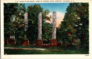 Postcard RUINS OF MILLWOOD HOME OF GENERAL WADE HAMPTON COLUMBIA S. C. JZ15