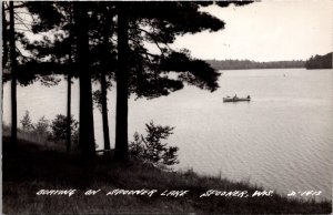 Real Photo Postcard Boating On Spooner Lake in Spooner, Wisconsin