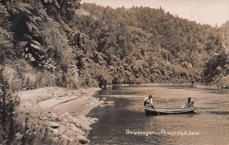 On Wanganui River, New Zealand, Early Real Photo Postcard, Unused