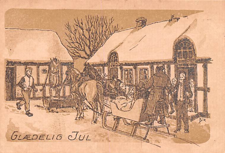 Glaedelig Jul Winter Scene Writing on Back 