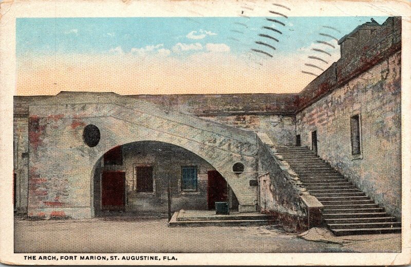 Arch Fort Marion St Augustine FL Florida WB Postcard PM Miami Beach Cancel WOB 