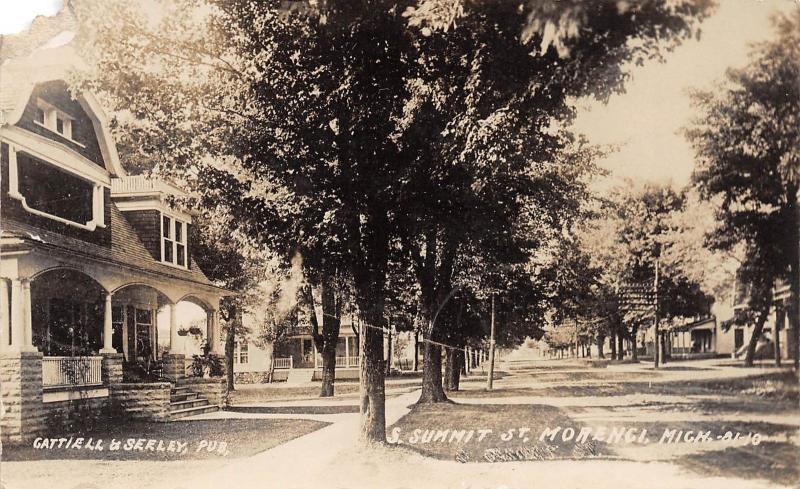 Michigan Mi Real Photo RPPC Postcard 1908 MORENCI S Summit St Homes Gattiell