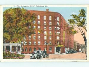 Linen OLD CARS & LAFAYETTE HOTEL Portland Maine ME t0457