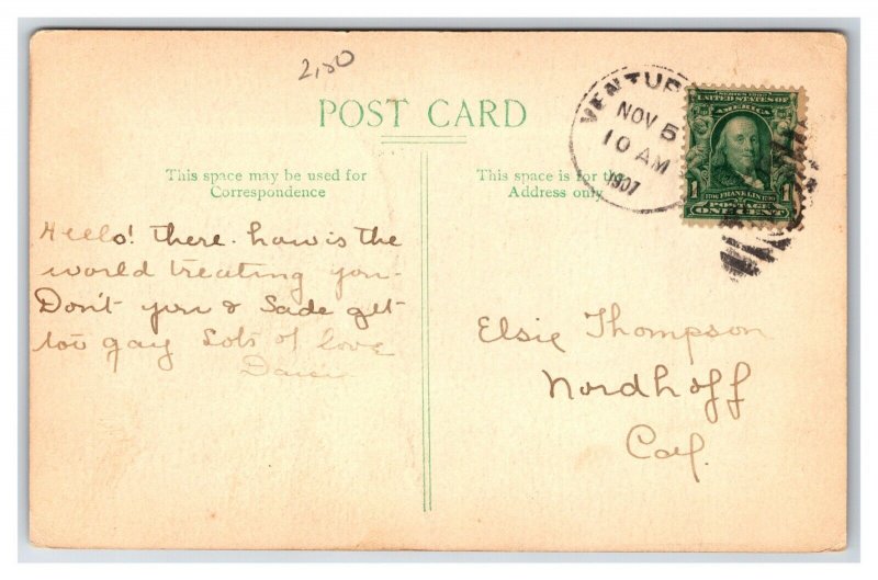 Steam Ships at Wharf Ventura California CA 1907 DB Postcard V10