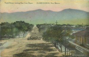 1914 10th Street Looking East from Depot - Alamogordo NM Hand Colored Postcard