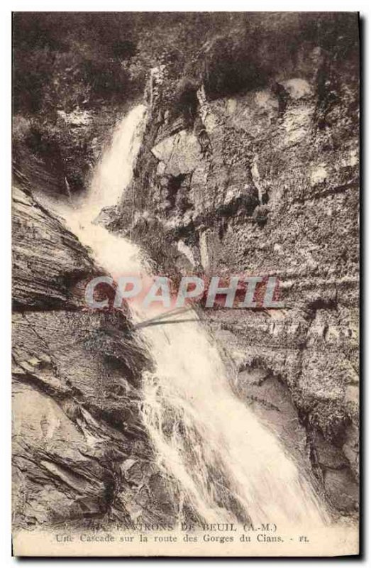 Old Postcard surroundings Beuil (A M) A Waterfall on the road Cians Gorges