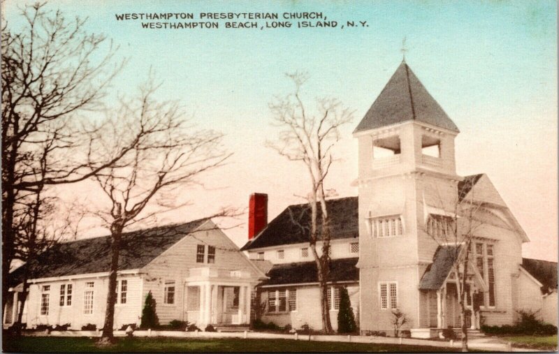 Tinted Postcard Westhampton Presbyterian Church in Long Island, New York~137620