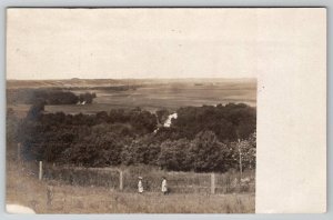 Sioux Rapids IA RPPC  View South West from Tower Two Girls in Field Postcard A26
