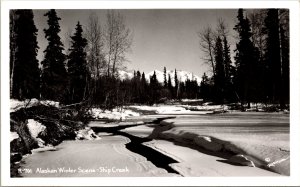 RPPC Ship Creek Winter Scene AK Photo Postcard