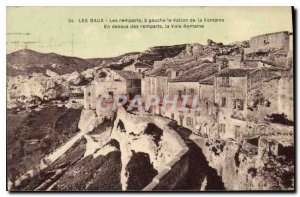 Old Postcard Les Baux The ramparts left the Vallon de la Fontaine