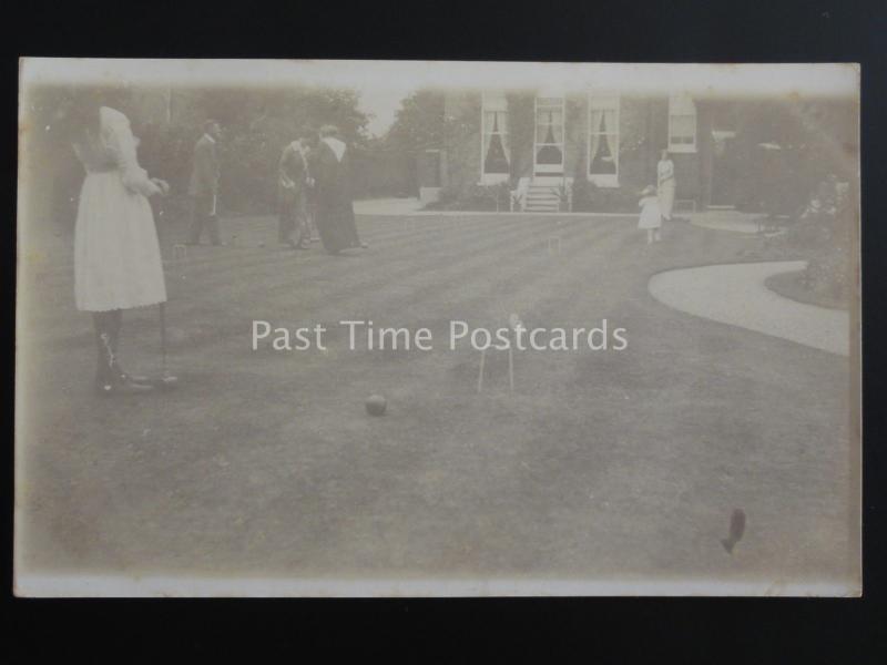 CROQUET Family Play Croquet on the Lawn c1908 RP Postcard