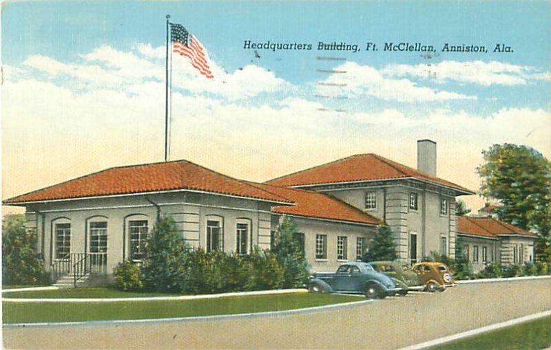 Fort McClellan Headquarters Bldg, Anniston Alabama 1939 Linen Postcard