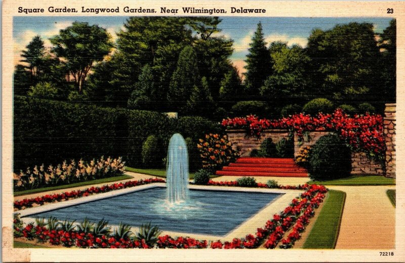 Vtg Wilmington Delaware DE Square Garden Longwood Gardens 1930s Linen Postcard