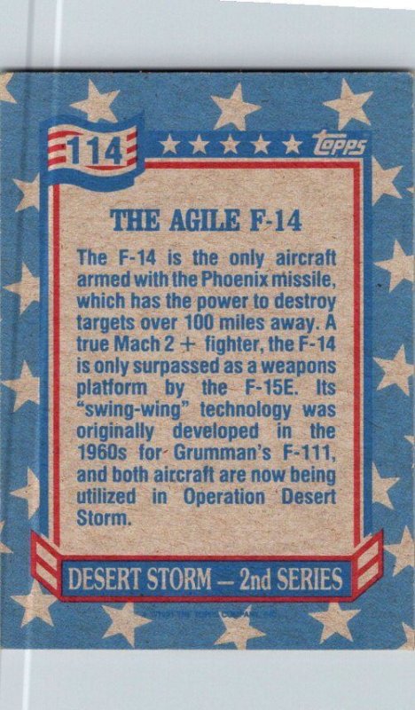 Military 1991 Topps Dessert Storm Card Agile F-14 Jet sk21327