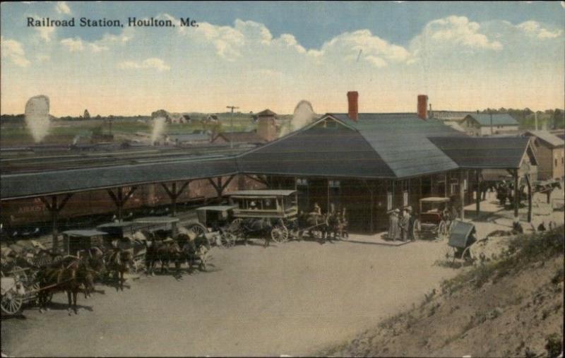 Houlton ME RR Train Station Depot c1910 Postcard