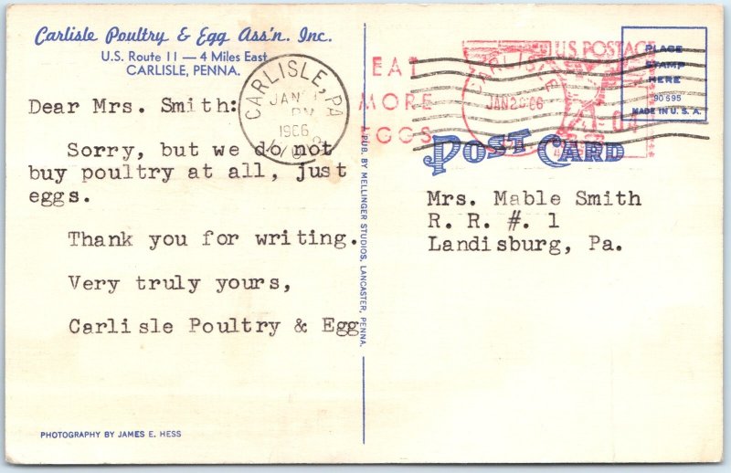 1966 Carlisle, PA Egg Poultry Business Advertising Memo PC Warehouse Plant A331
