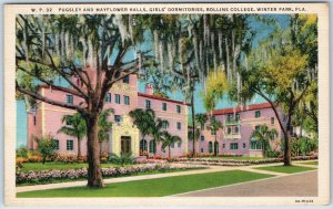 1934 Winter Park FL Rollins College Pugsley & Mayflower Halls Miami Pink PC A221