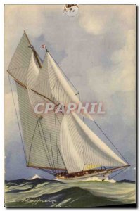 Postcard Old Boat Illustrator Haffner Schooner Latin