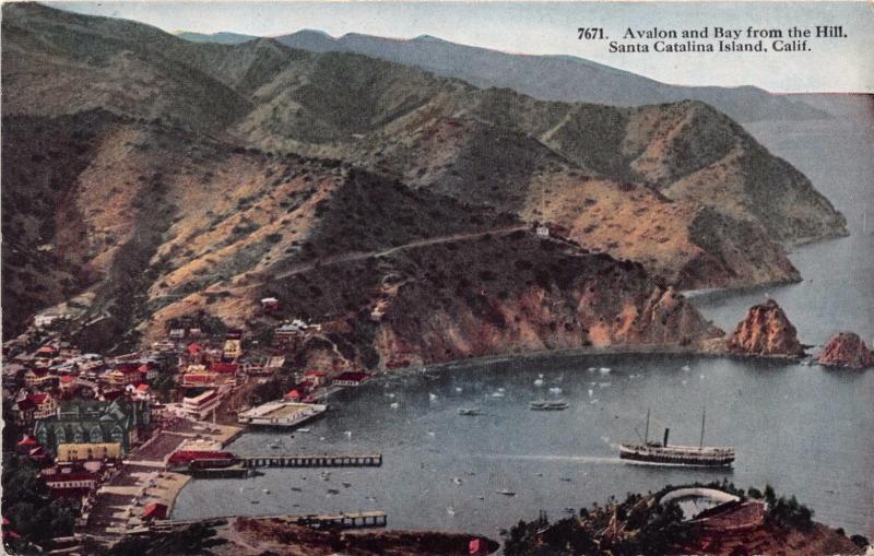 SANTA CATALINA ISLAND CALIFORNIA AVALON & BAY FROM THE HILL~HTT POSTCARD 1910s