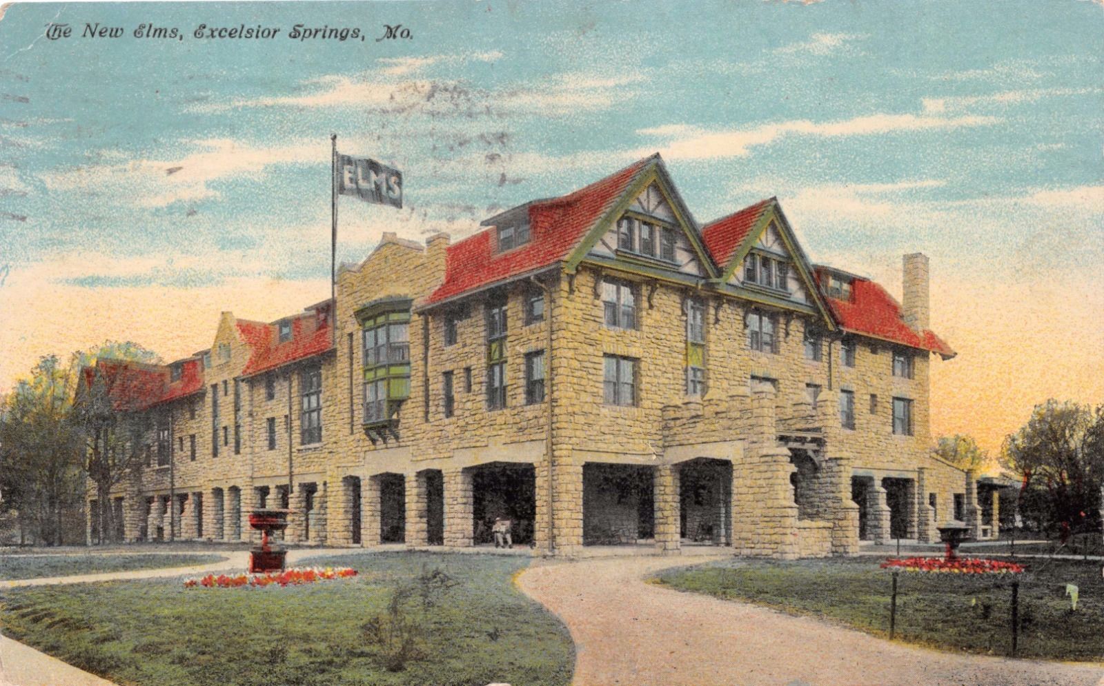 Excelsior Springs Missouri The New Elms Hotel Stone Building Postcard 1910 Hippostcard