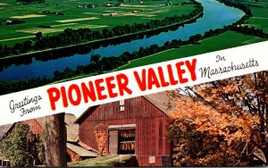 Masachusetts Greetings From Pioneer Valley Showing Tobacco Barn & Connecticut...