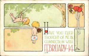 Valentines Cupid-like Children Arts & Craft Style c1900-20s Vintage Postcard