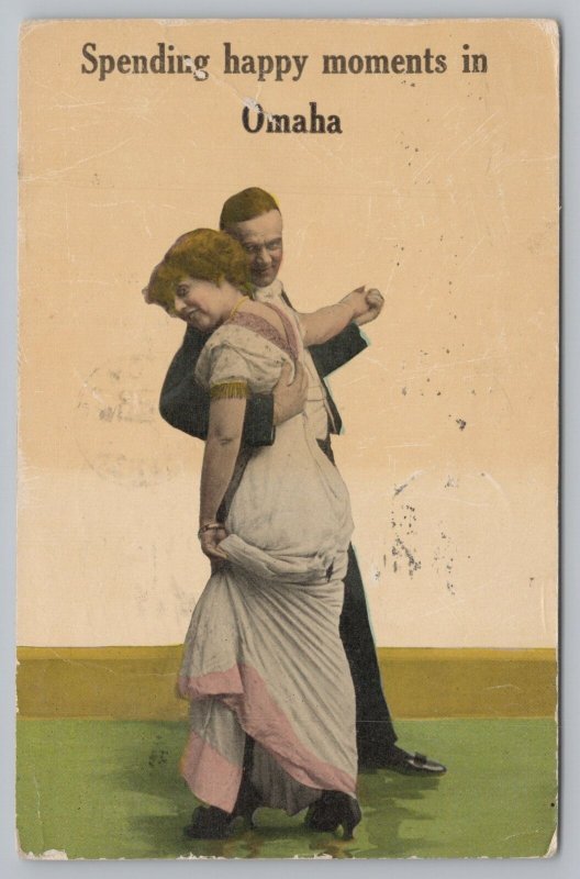 Spending Happy Moments in Omaha Nebraska~Couple Dances~1915 Postcard