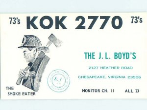 Pre-1980 RADIO CARD - CB HAM OR QSL Chesapeake Virginia VA AH0481