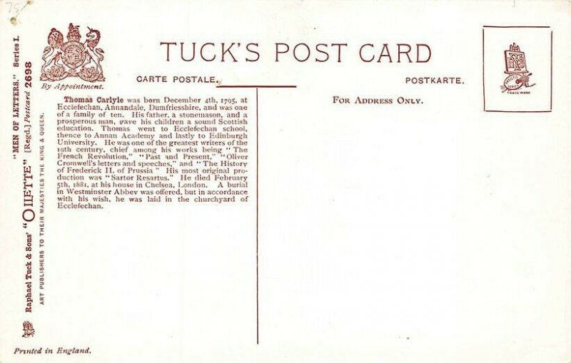 Carlyle Raphael Tuck Men of Letters #2698 Postcard