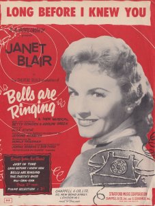 Long Before I Knew You 1950s Janet Blair Film Bells are Ringing Sheet Music
