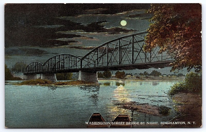 Washington Street Bridge At Night Binghampton New York NY Sightseeing  Postcard
