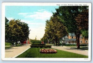 Iowa City Iowa Postcard View Iowa Avenue Exterior Street c1944 Vintage Antique